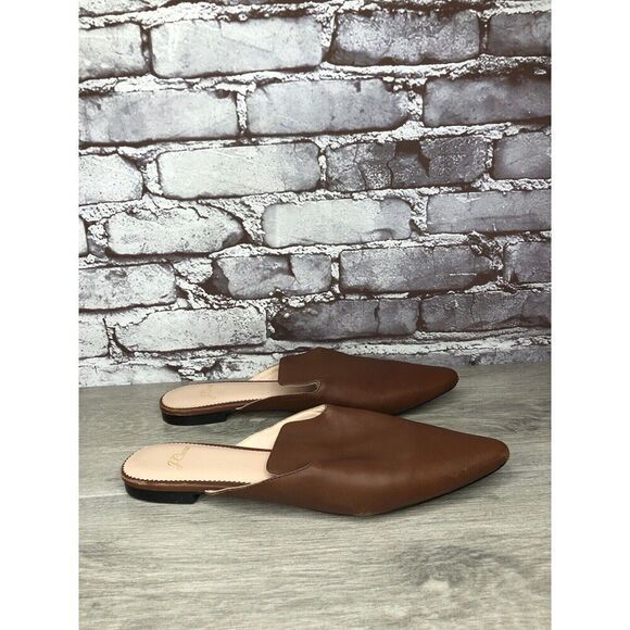 J Crew Brown Leather Pointed Toe Slip On Mules Flats Shoes Women Sz 8.5M US/39EU - Picture 15 of 16